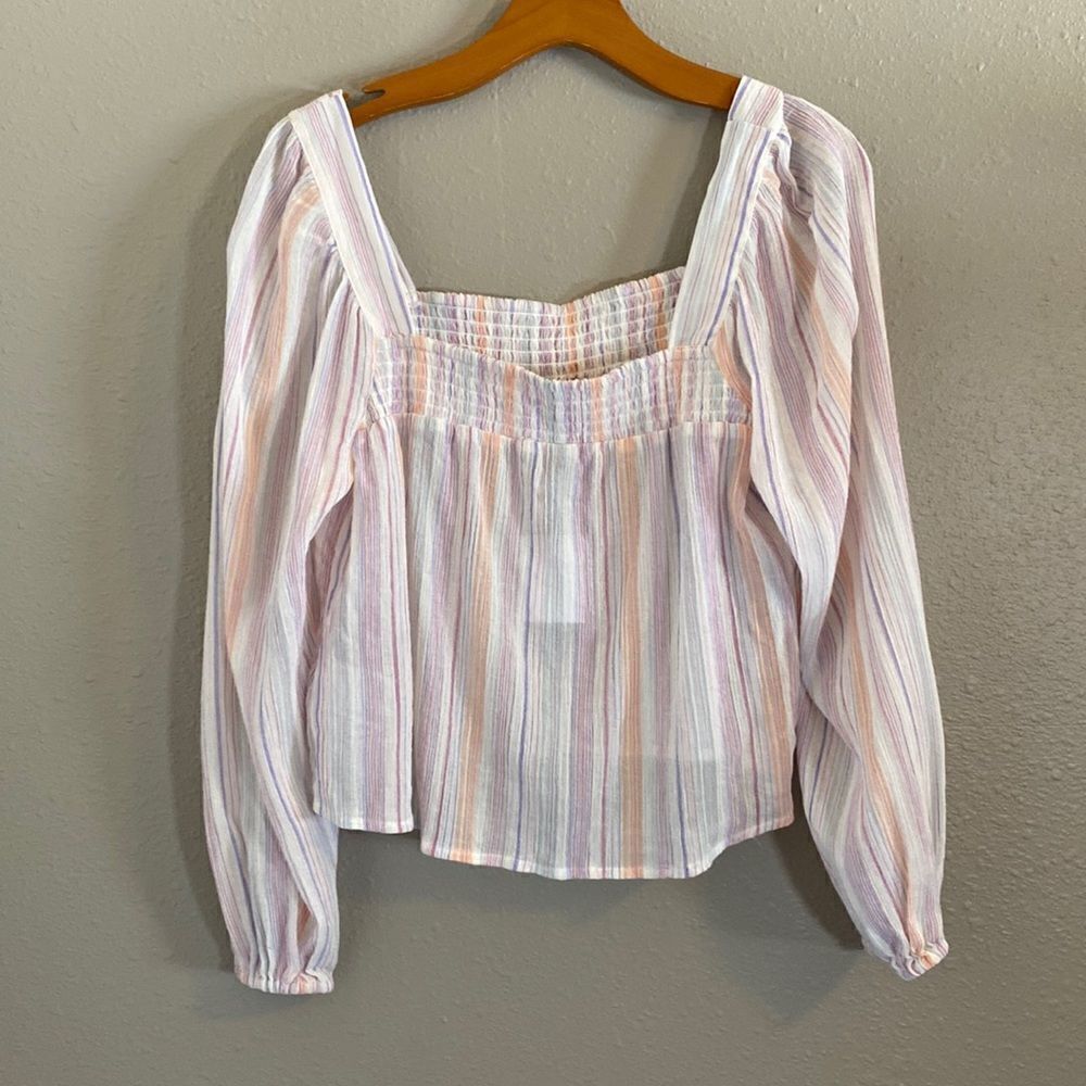 BCBGENERATION - pastel striped long sleeve blouse - NWT